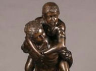 Bronze Figural Group -Desc: Boy and girl playing